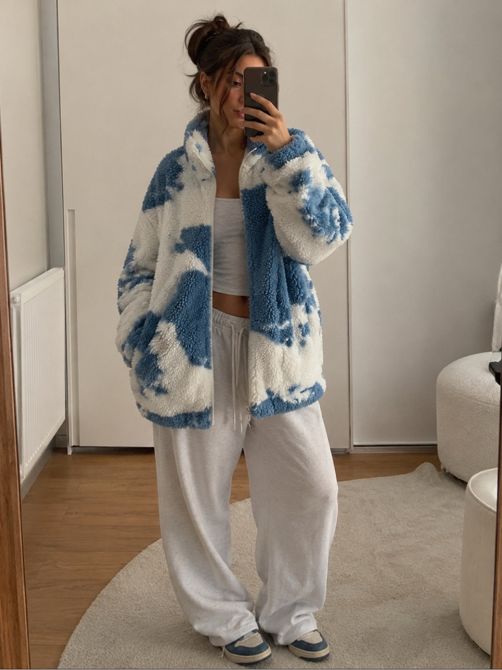 Jaded London Blue and White Teddy Zip Jacket
